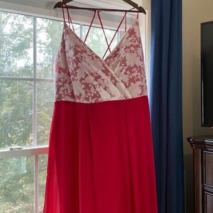 Red formal gown. Hayley Paige Occassions. Red. Size 24. With cups sewn in.